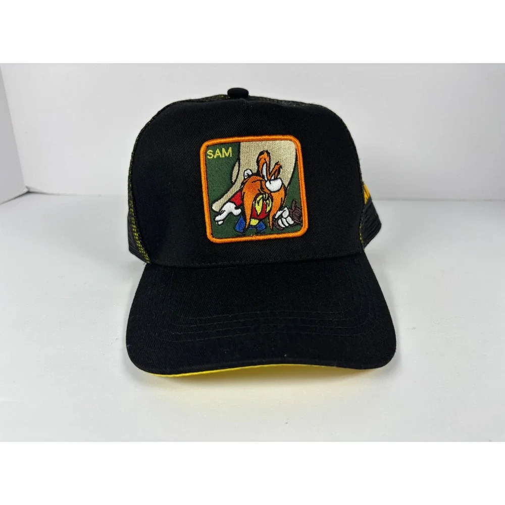 Looney Tunes Yosemite Sam Trucker Hat Black Yellow Mesh Snapback Cap